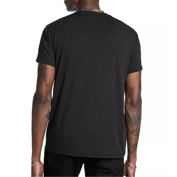 John Varvatos Men's Peace Sign Embroidery Burnout Fabric Crew T-Shirt Black - Picture 4 of 7